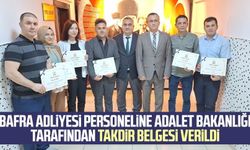 Bafra Adliyesi personeline Adalet Bakanlığı tarafından takdir belgesi verildi