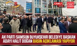 AK Parti Samsun Büyükşehir Belediye Başkan Adayı Halit Doğan basın açıklaması yapıyor