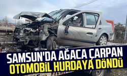 Samsun'da ağaca çarpan otomobil hurdaya döndü