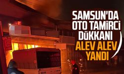 Samsun Canik'te oto tamirci dükkanı alev alev yandı