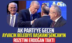 YRP'den AK Parti'ye geçen başkan Refahittin Şencan'ın rozetini Erdoğan taktı