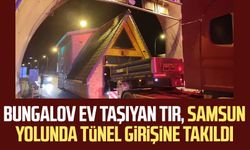 Bungalov ev taşıyan tır, Samsun yolunda tünel girişine takıldı