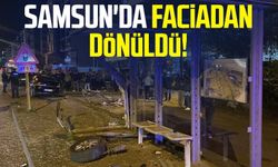 Samsun Atakum'da faciadan dönüldü! Otomobil, durağa daldı