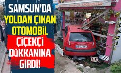 Samsun'da yoldan çıkan otomobil çiçekçi dükkanına girdi!