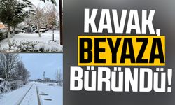 Samsun Kavak, kar yağışıyla beyaza büründü