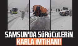 Samsun'da sürücülerin karla imtihanı!