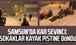 Samsun'da kar sevinci: Sokaklar kayak pistine döndü