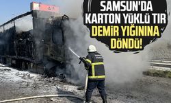 Samsun'da karton yüklü tır alev alev yandı!