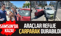 Samsun'da kaza! Araçlar refüje çarparak durabildi