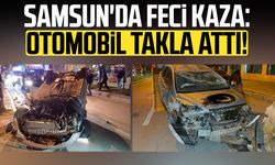 Samsun İlkadım'da feci kaza: Otomobil takla attı!