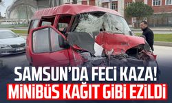 Park halindeki kamyonete çarpan minibüs kağıt gibi ezildi