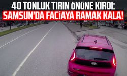 Samsun'da aniden çimento yüklü tırın önüne çıkan otomobil yürekleri ağza getirdi