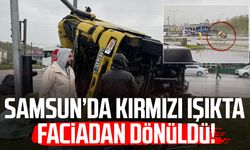 Kırmızı ışıkta durmaya çalışan tır devrildi: Sürücü yaralandı, kaza anı güvenlik kamerasında