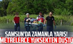 Yüksekten düşen kadının imdadına ambulans helikopter yetişti