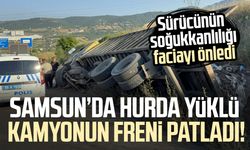 Hurda yüklü kamyonun freni patladı, sürücü faciayı önledi