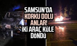 Samsun'da seyir halindeki çekici alev aldı, üzerindeki kamyonet de yandı