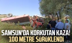 Samsun'da buğday yüklü traktör devrildi, sürücü yaralandı