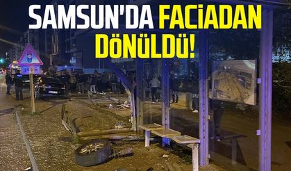 Samsun Atakum'da faciadan dönüldü! Otomobil, durağa daldı