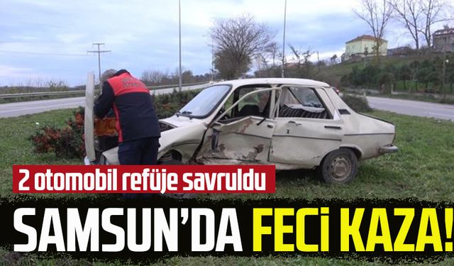 Samsun’da feci kaza! Otomobiller refüje savruldu