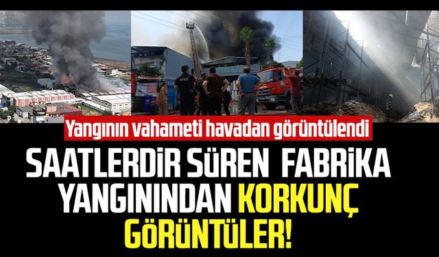 Samsun Tekkeköy OSB'deki fabrika yangınında son durum! PEDO yangını havadan görüntülendi