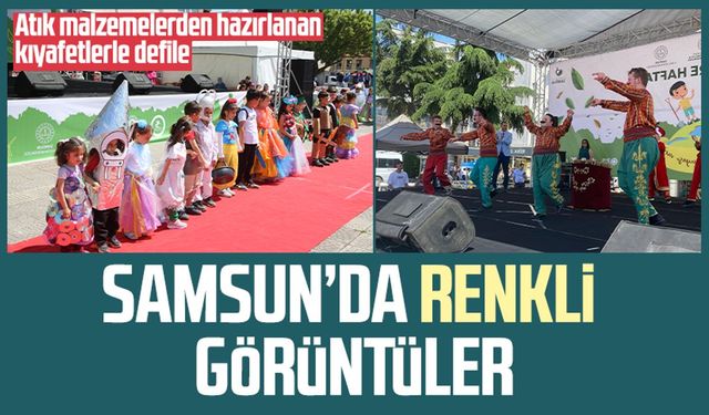 Samsun'da minikler, atık malzemelerden hazırlanan kıyafetlerle defile sundu