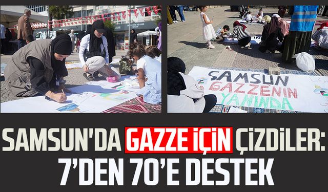 Samsun'da Gazze için çizdiler: 7’den 70’e destek