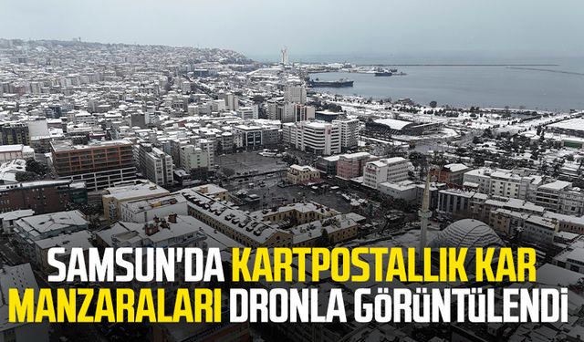 Samsun'da kartpostallık kar manzaraları dronla görüntülendi