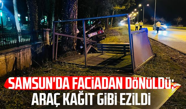 Samsun'da feci kazada otomobil hurda yığınına döndü: 1 yaralı