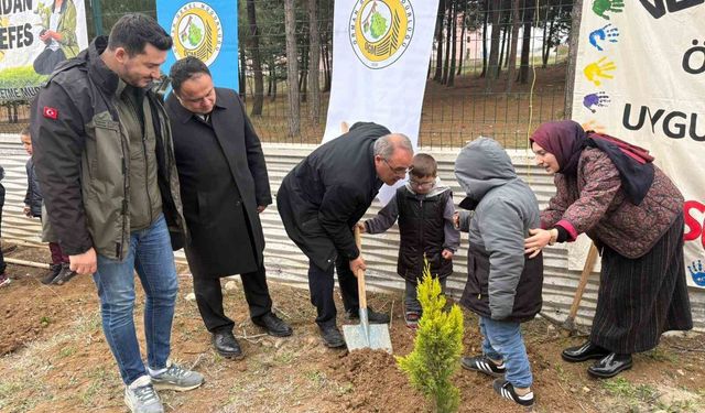 Minik eller fidanları toprakla buluşturdu