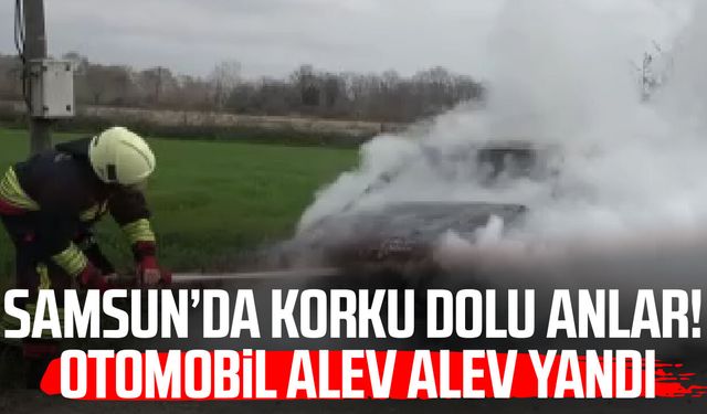 Bafra'da otomobil alevlere teslim oldu