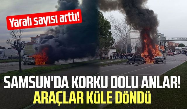 Samsun'da 5 araçlı zincirleme kaza: 3 otomobil alev alev yandı, 4 yaralı