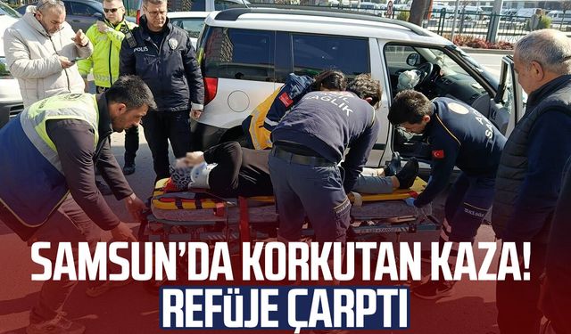 Refüje çarpan otomobil yan yattı: 1 yaralı