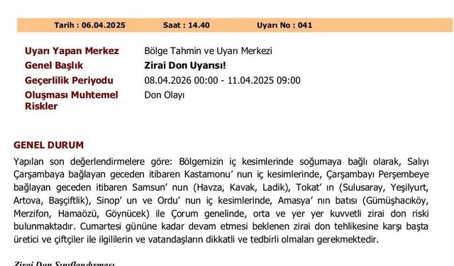 Zirai don uyarısı: Orta Karadeniz için kritik günler