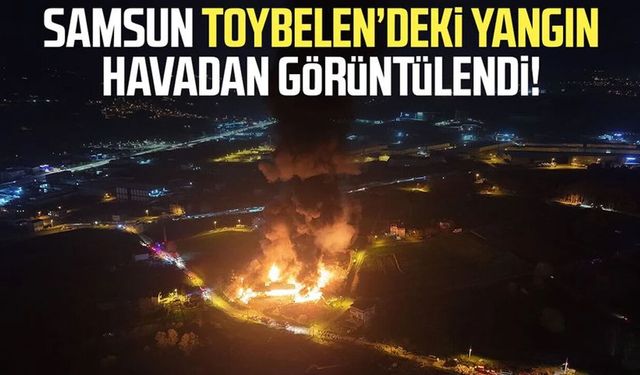 Samsun'da muz deposu yangını havadan görüntülendi