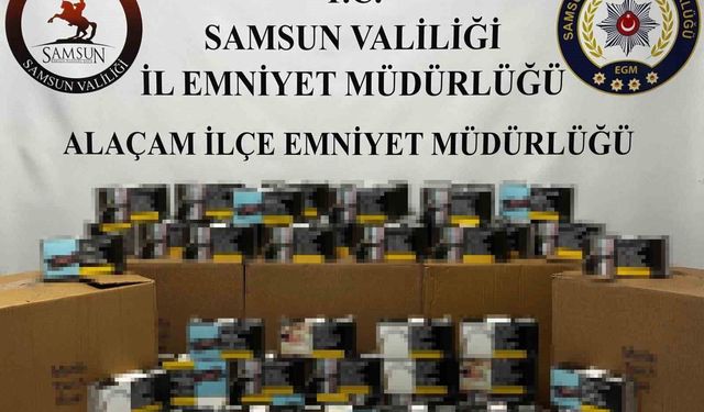 Samsun'da 50 bin adet dolu makaron ele geçirildi