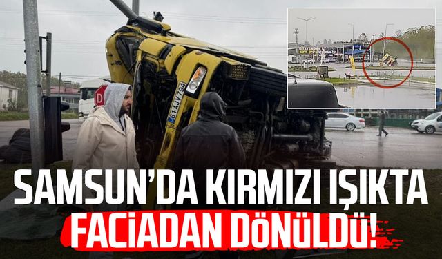 Kırmızı ışıkta durmaya çalışan tır devrildi: Sürücü yaralandı, kaza anı güvenlik kamerasında