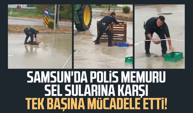 Sağanak yağmur altında görev başında: Polis memurunun mücadelesi kamerada