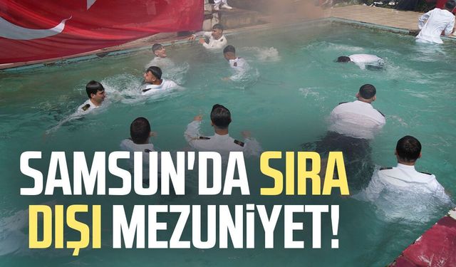 Denizci öğrenciler mezuniyeti havuza atlayarak kutladı