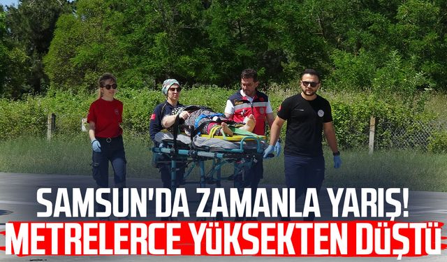 Yüksekten düşen kadının imdadına ambulans helikopter yetişti