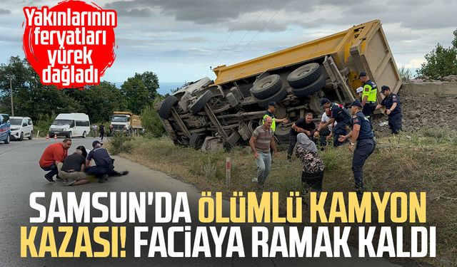Devrilen taş yüklü kamyonun sürücüsü öldü, savrulan taşlar evin duvarını yıktı