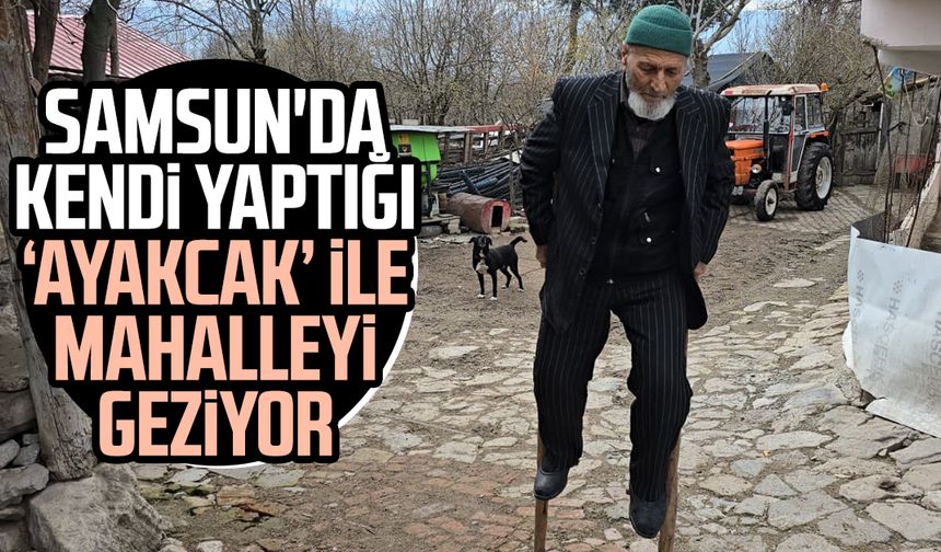 Kendi yaptığı 'ayakcak' ile mahalleyi geziyor