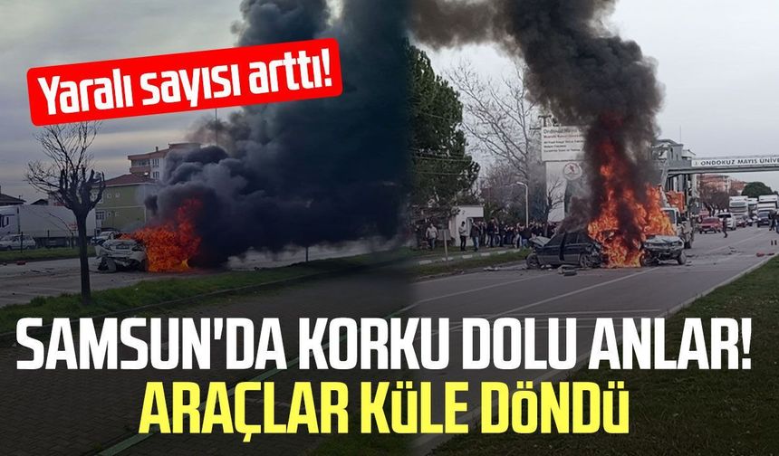 Samsun'da 5 araçlı zincirleme kaza: 3 otomobil alev alev yandı, 4 yaralı