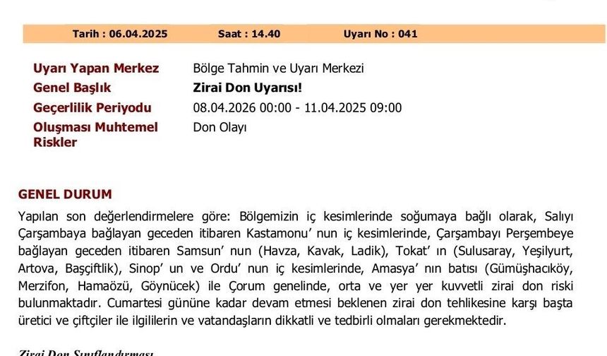 Zirai don uyarısı: Orta Karadeniz için kritik günler