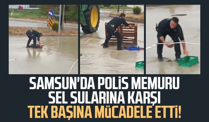 Sağanak yağmur altında görev başında: Polis memurunun mücadelesi kamerada