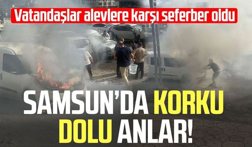 Vatandaşlar kovalarla su taşıdı, araç yanmaktan kurtuldu