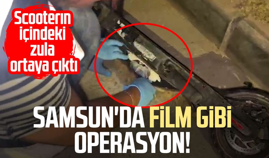 Samsun'da film gibi operasyon! Scooterın içindeki zula ortaya çıktı