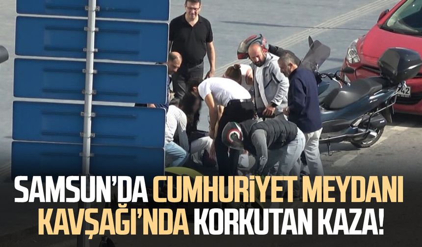 Kavşakta motosiklet devrildi, sürücü ve yolcu yere sürüklendi
