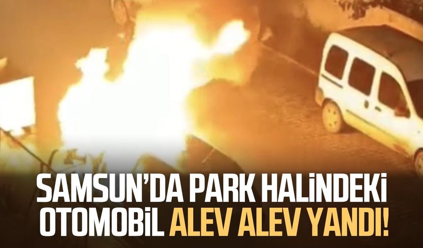 Samsun'da park halindeki otomobil alev alev yandı